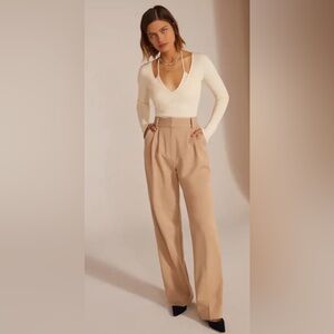NEW Favorite Daughter The Favorite Pants beige High Waist Wide Leg Size 14